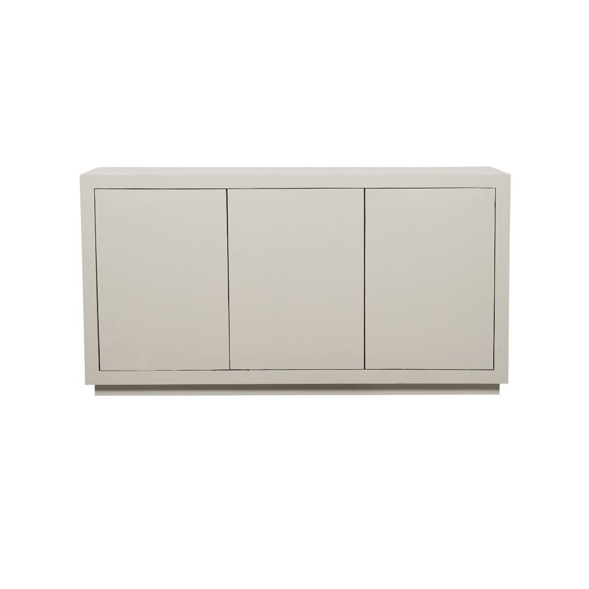 Dressoir met 3 deuren en vlakke fronten, lichtgekleurde afwerking, lage kast.