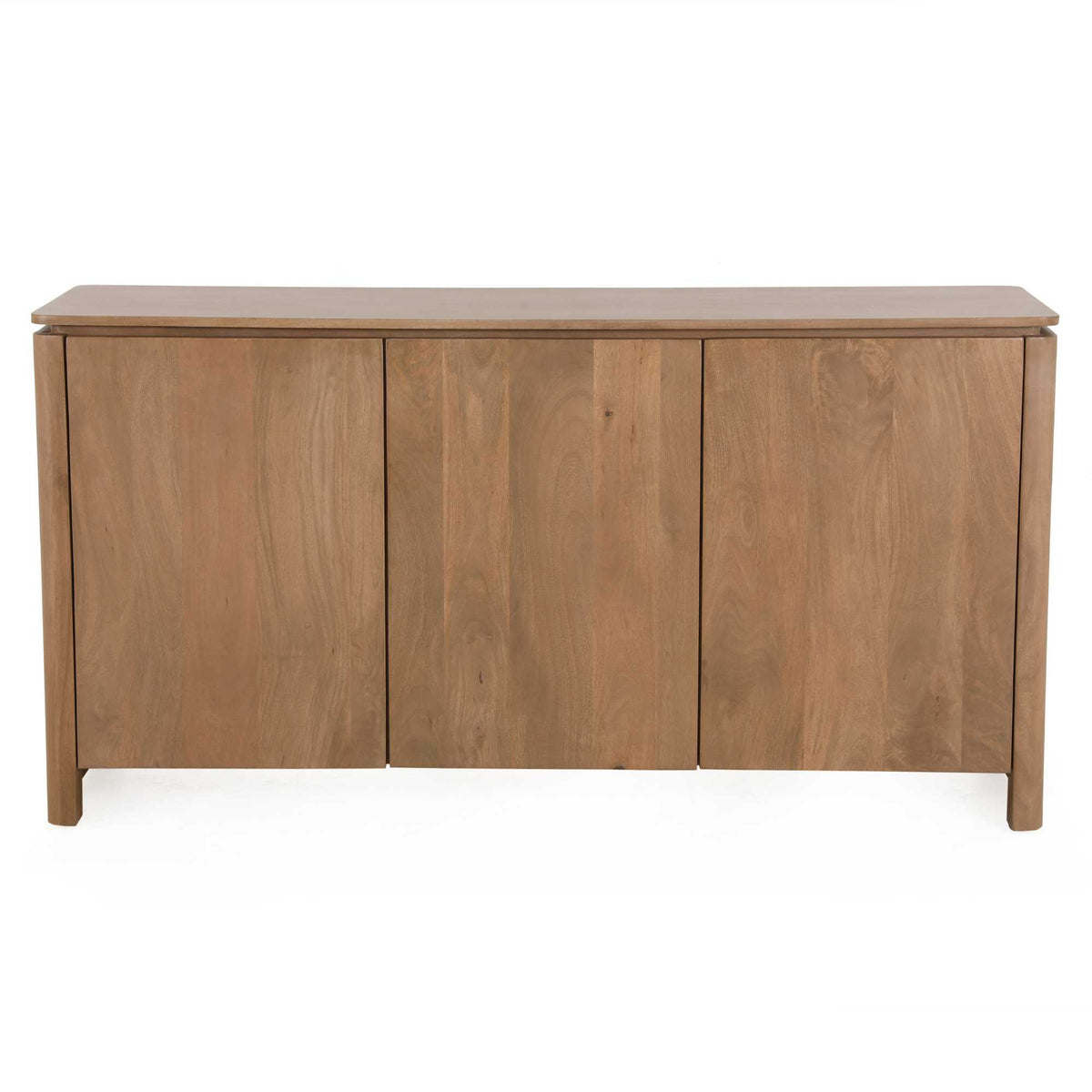Dressoir naturel mangohout met 4 deurtjes en rechte grijze steentafel