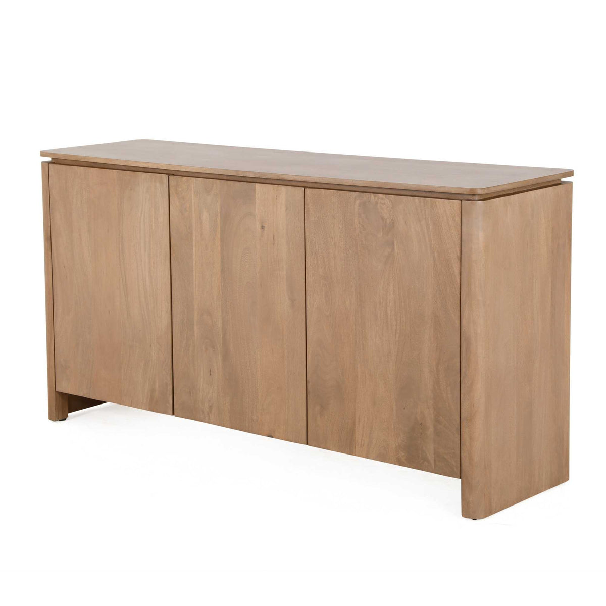 Dressoir naturel mangohout met schuine hoeken, 4 deurtjes en grijze steentop