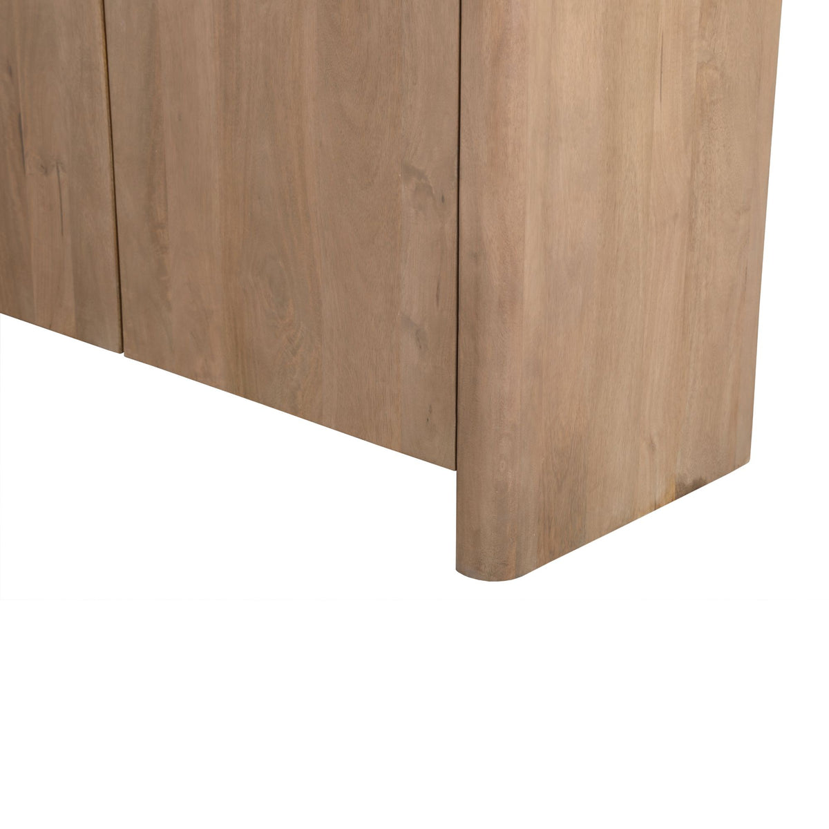 Dressoir Dallas naturel mangohout: zijkant, lage kast met deuren en houten poten
