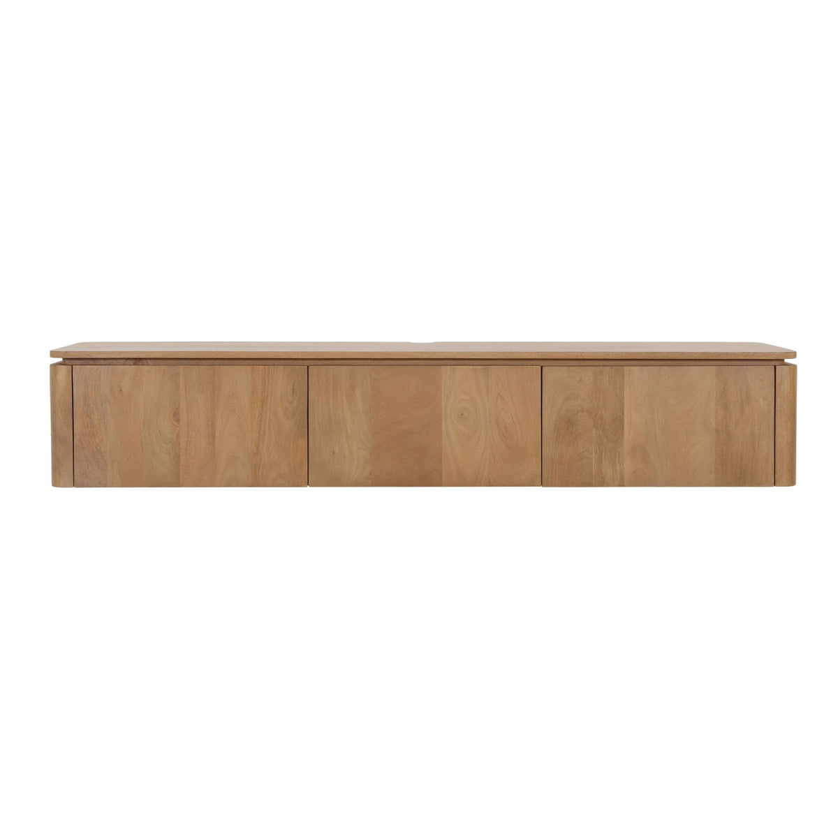 Zwevend tv-meubel, naturel mangohout, 4 frontpanelen met deuren