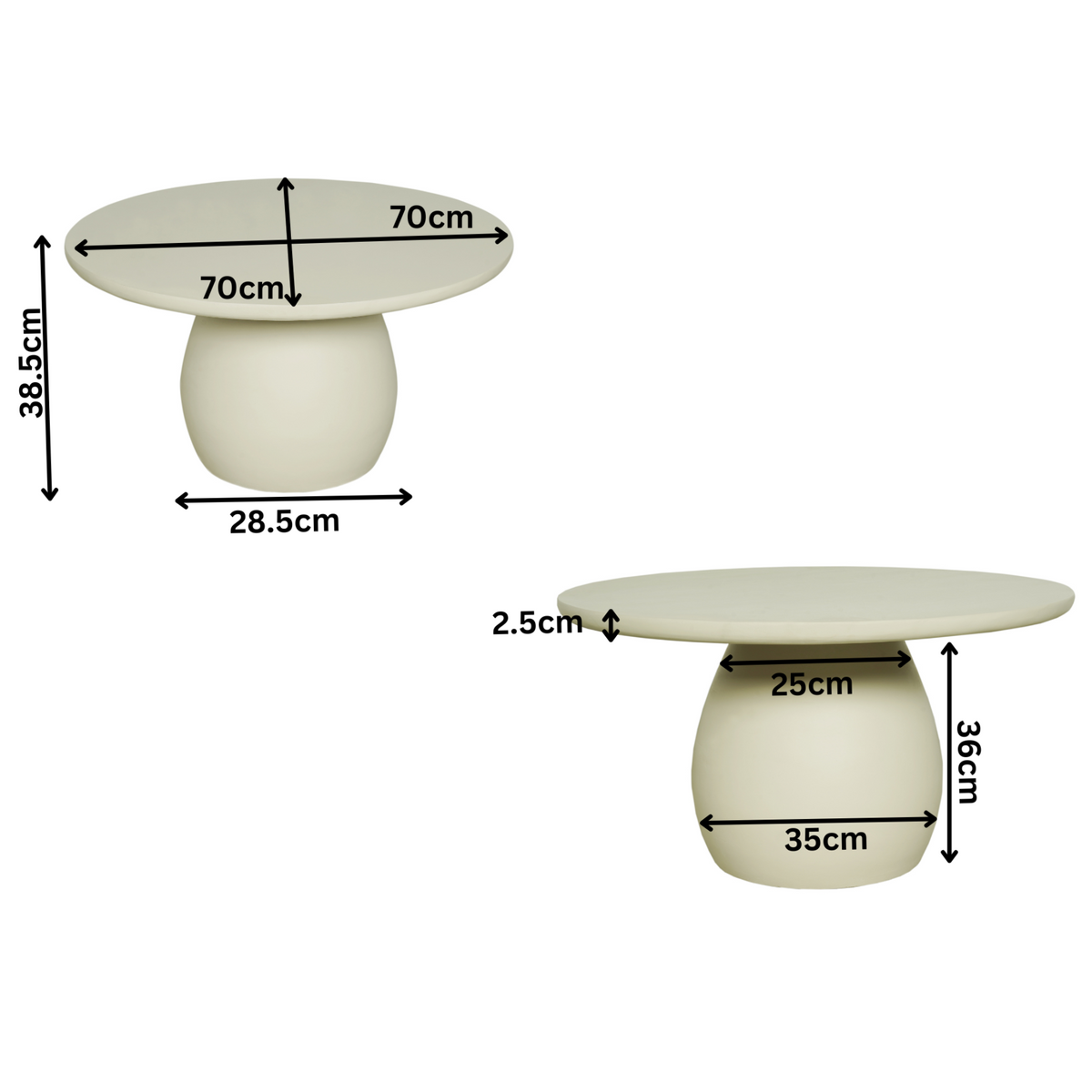 Crème salontafel met rond blad en ronde poot, centraal onderstel