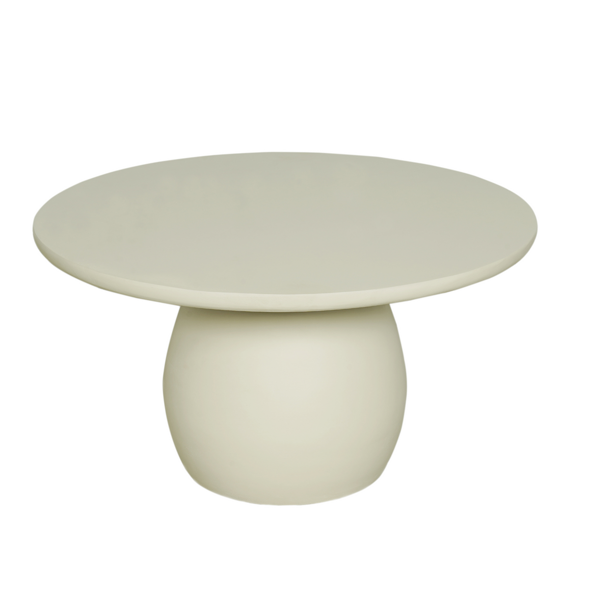 Witte ronde salontafel met plat blad en glad, bolvormig onderstel