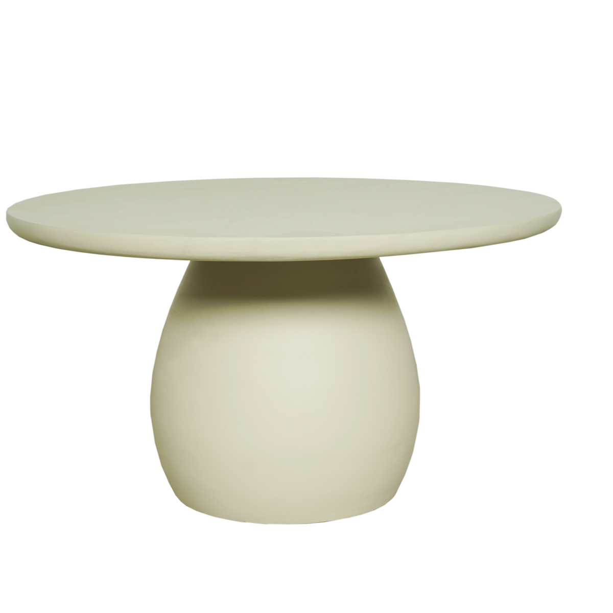 Witte ronde salontafel met plat blad en taps toelopend onderstel