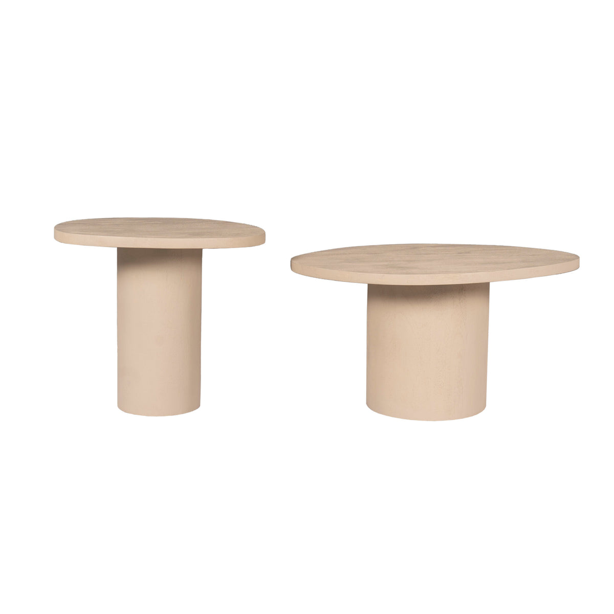 Set salontafels met rond blad en zandkleurig, cilindrisch onderstel