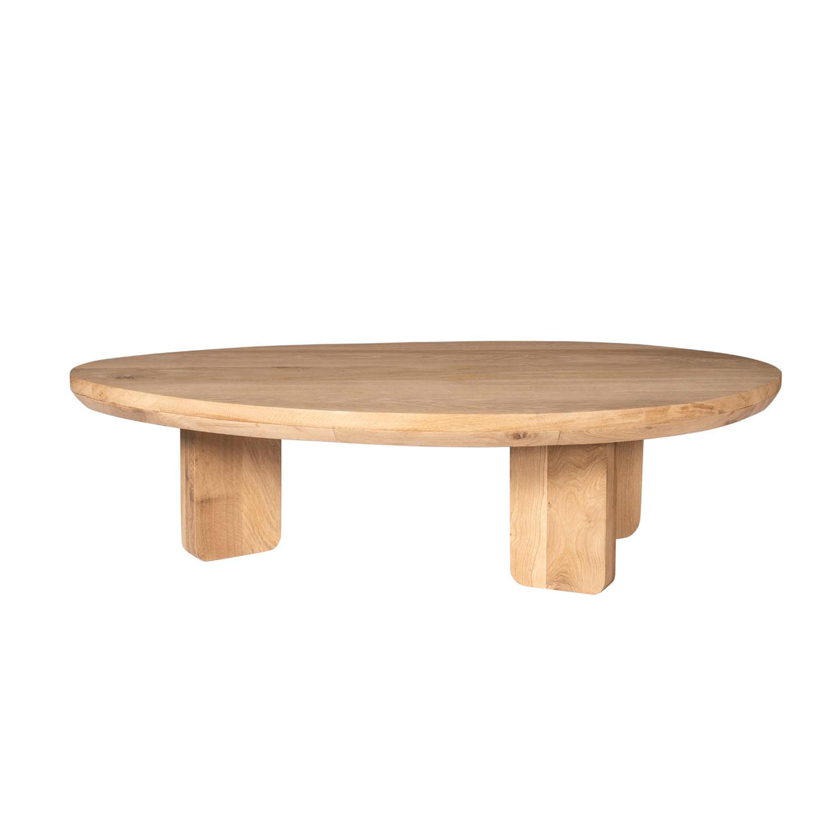 Ovale salontafel van naturel eiken met massieve houten poten, naturel houtlook