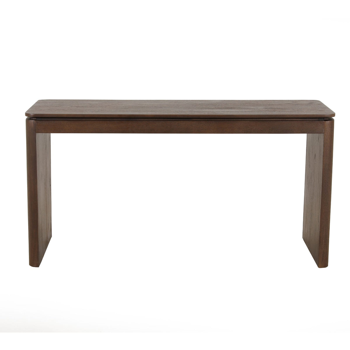 Bureau van bruin mangohout met glad rechthoekig blad en massieve poten