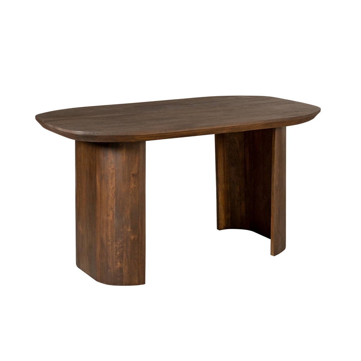 Bruin houten bureau met afgerond tafelblad en massieve houten poten