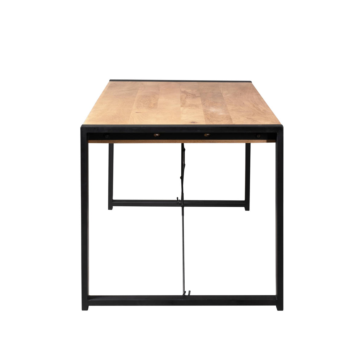 Eettafel Britt met houten blad en zwart metalen frame met steunbeugels
