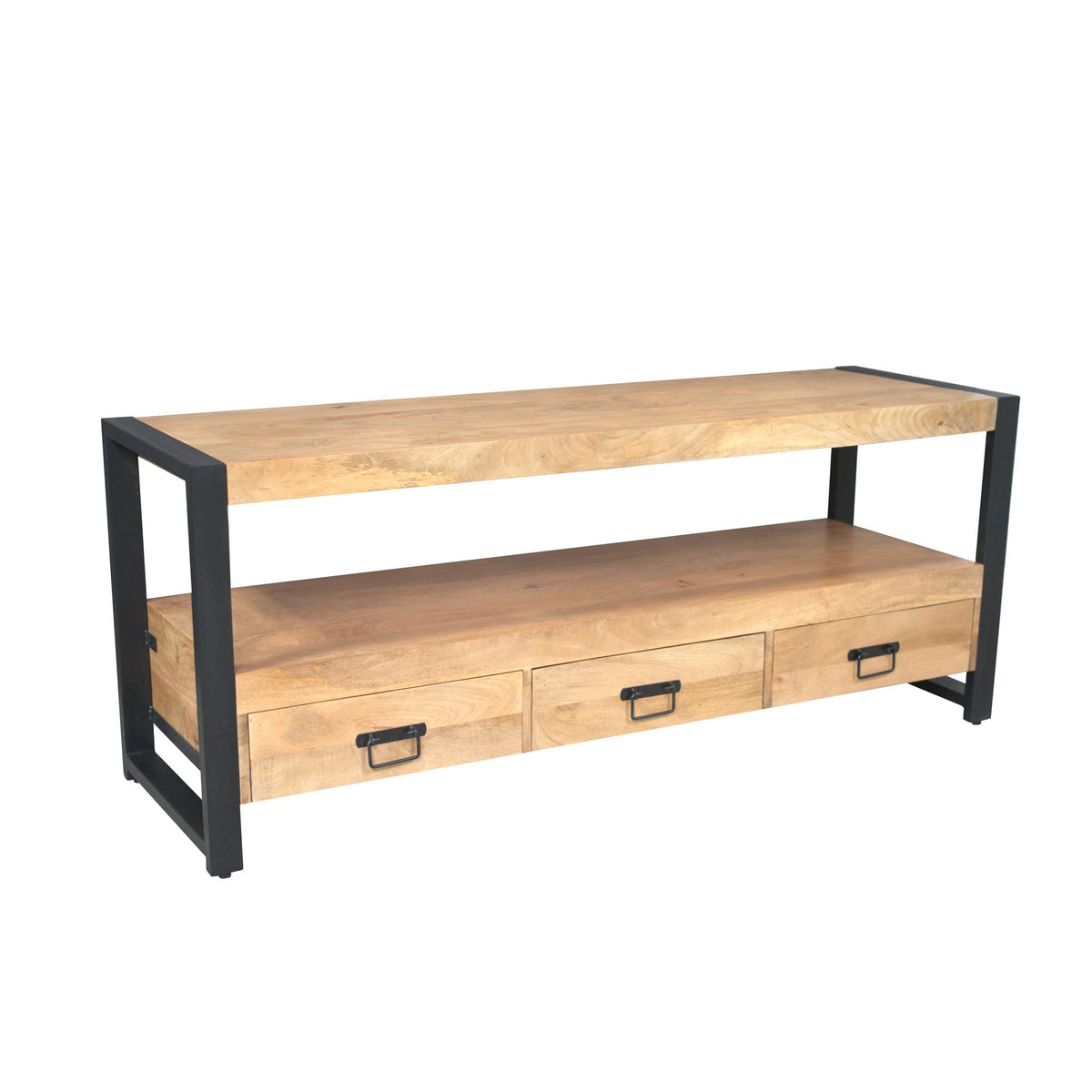 Tv-meubel Britt 150 cm met eikenlook blad, open middenplank en drie lades