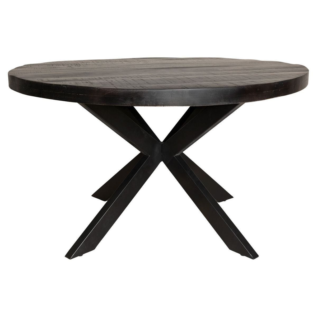 Ronde eettafel met grijszwart blad en zwart X-onderstel