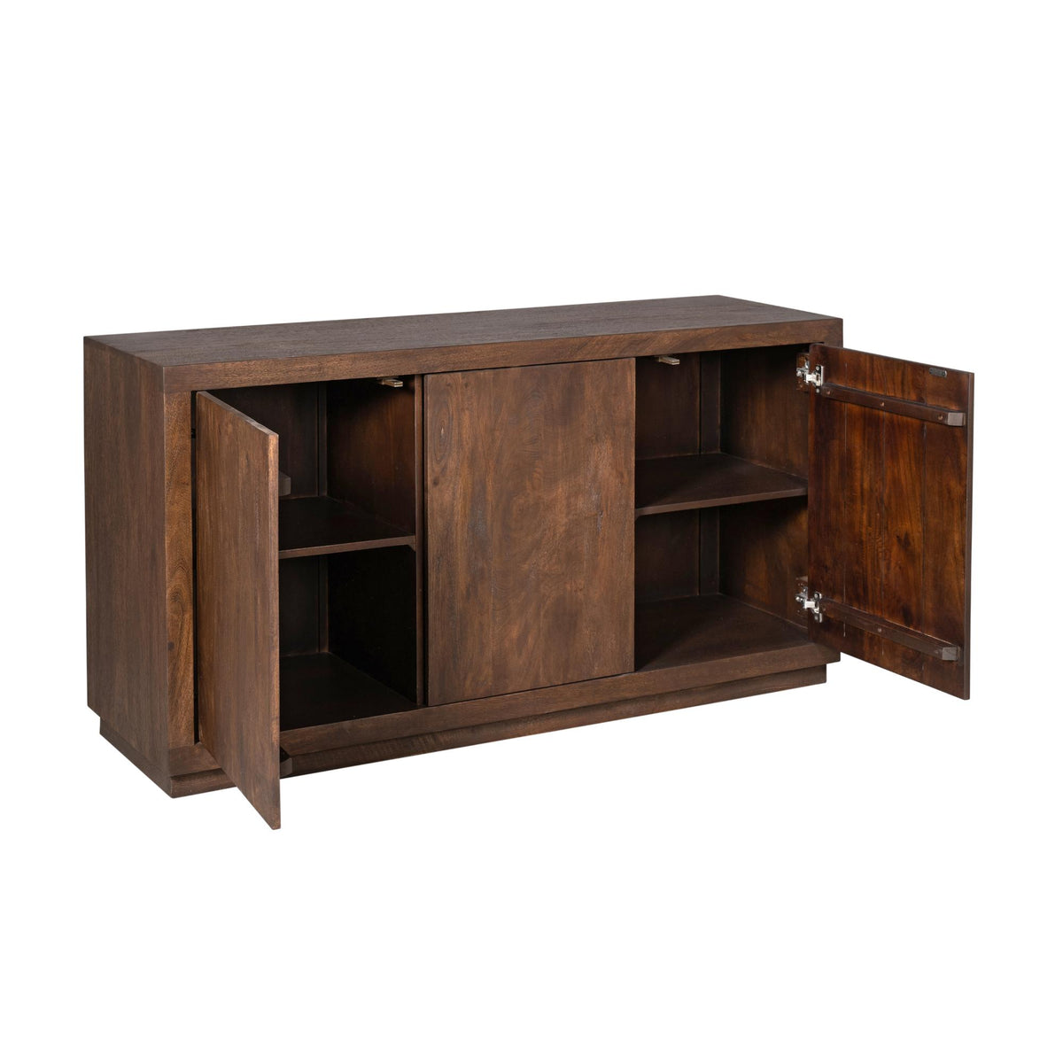 Bruin dressoir met open deuren en twee ruime open vakken