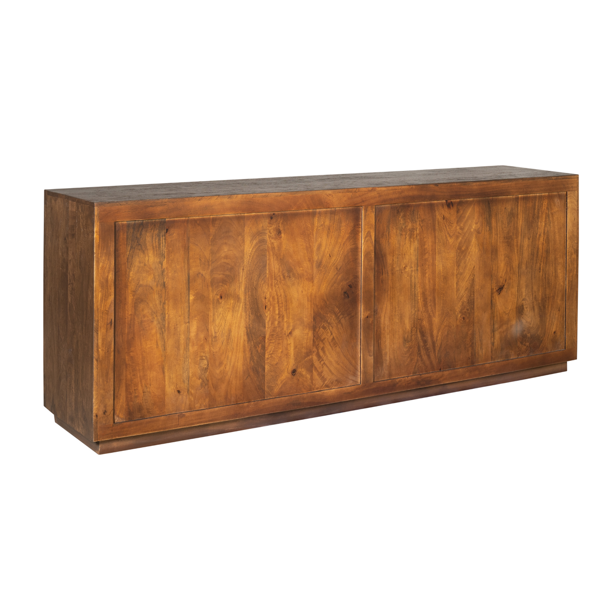 Bruin dressoir met houten frontpanelen en breed bovenblad