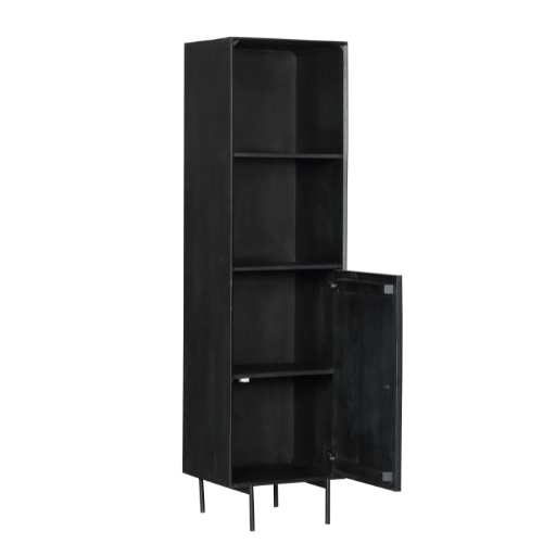 Boekenkast van 55 cm met open deur en legplanken, boven en onder zichtbaar.