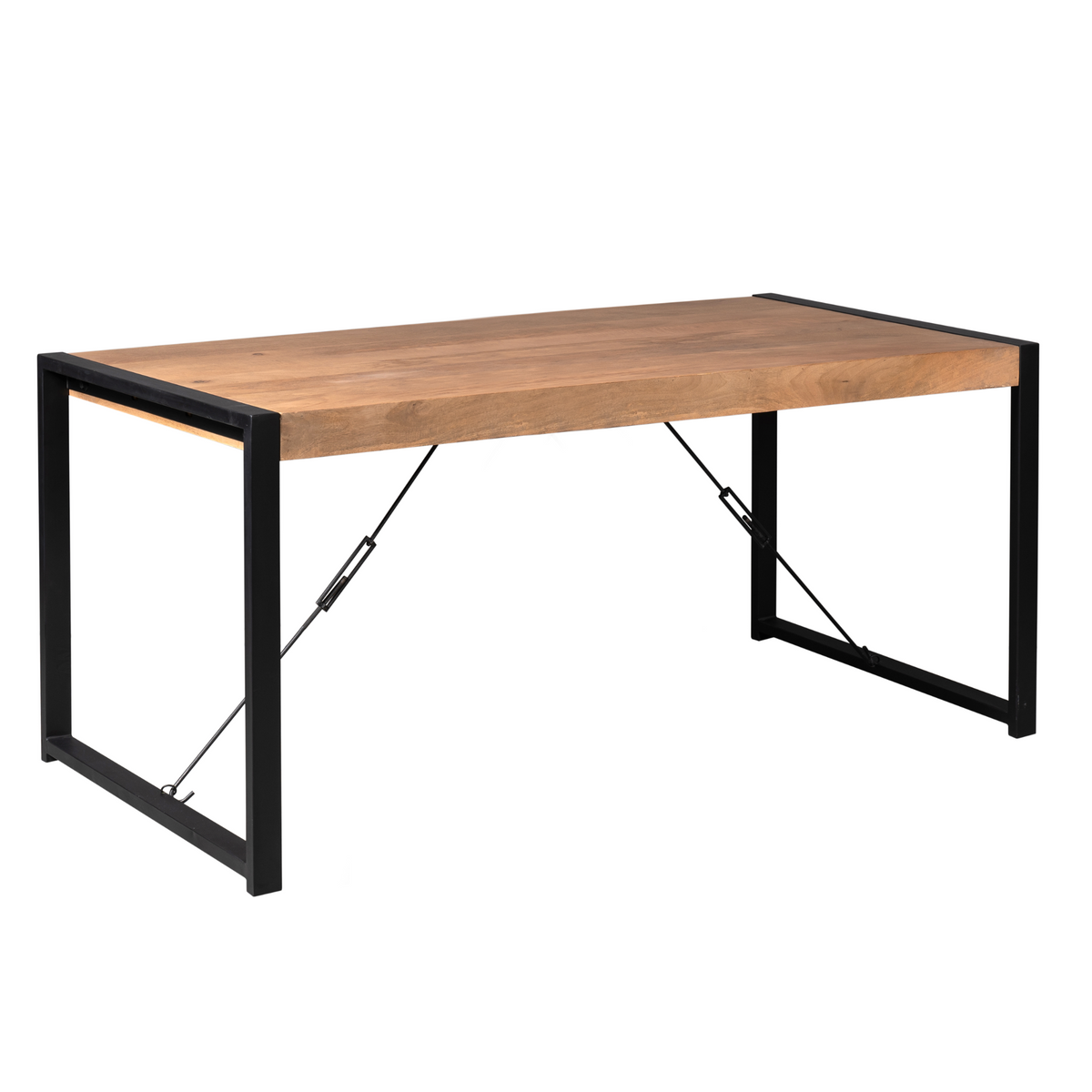 Eettafel Boaz met houten bovenblad en zwart metalen frame met schoren