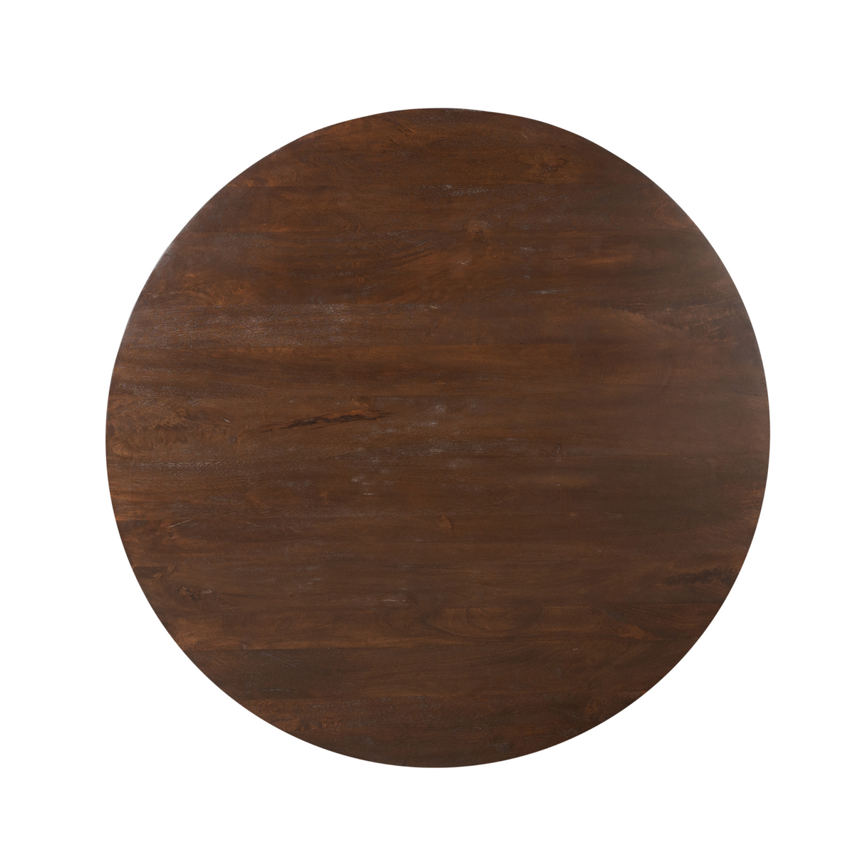 Rond tafelblad met donkerbruine houtnerf en matte afwerking