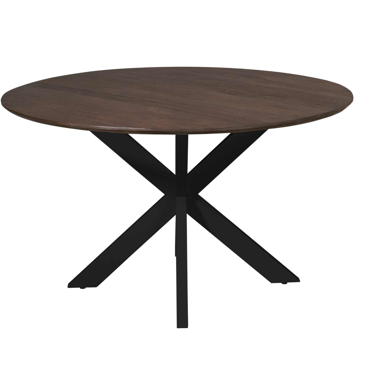 Ronde eettafel met donkerbruin blad en zwarte kruispoten
