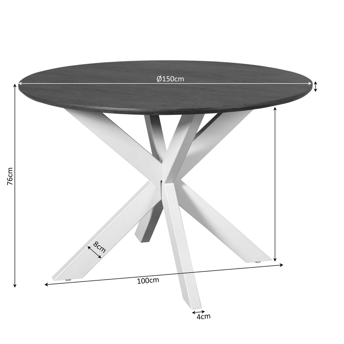 Ronde eettafel met bruine bladmaat Ø150 cm, hoogte 75 cm