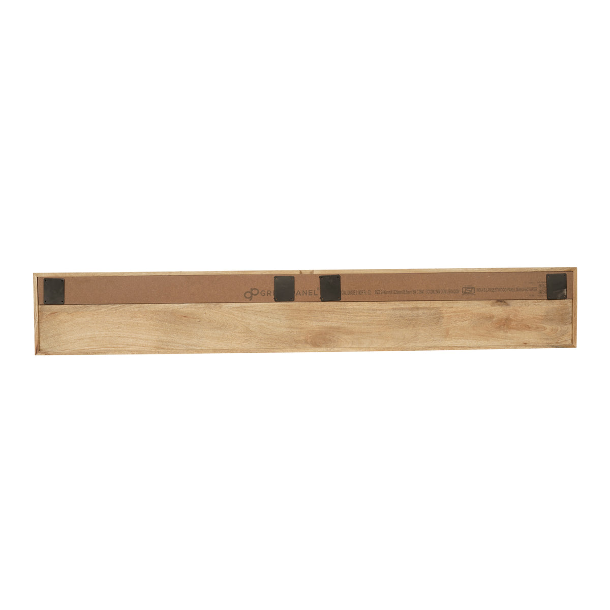 Onderkant van zwevend tv-meubel met open lange nis, naturel hout
