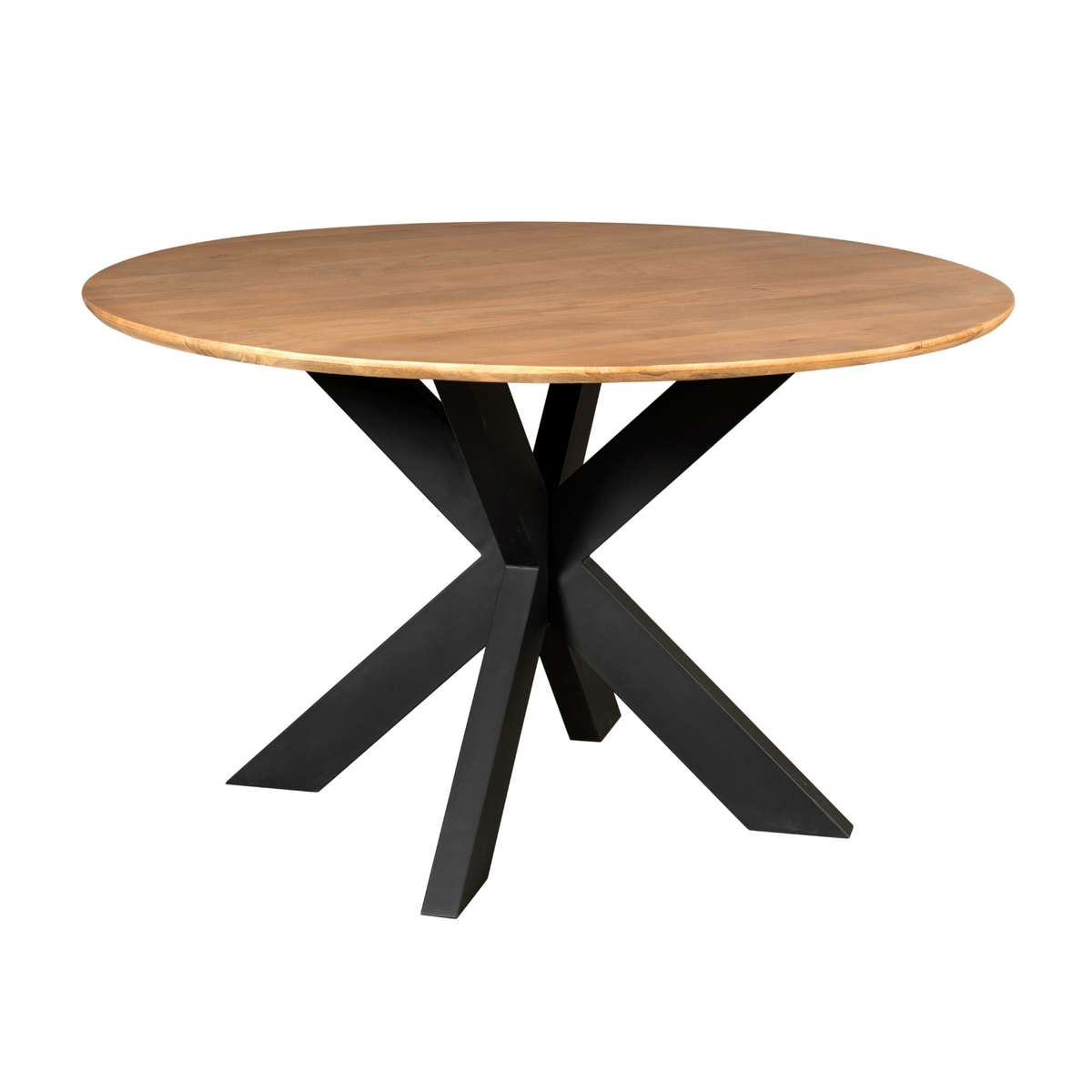 Eettafel Madison Naturel met rond houten blad en zwarte kruispoot