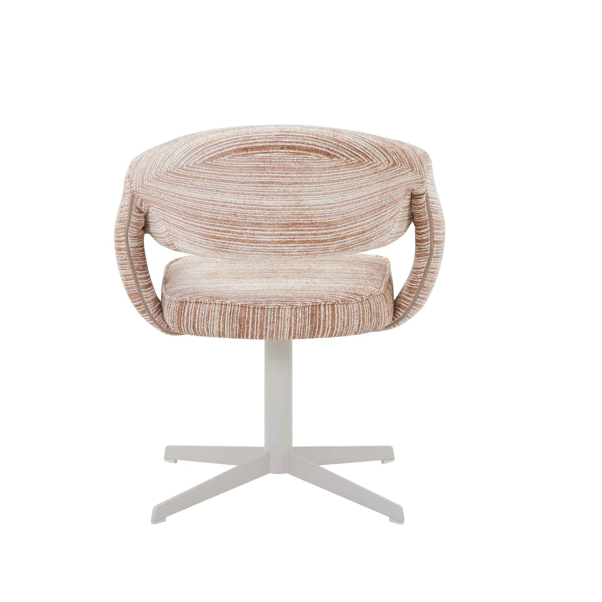 Draaibare eetkamerstoel met ronde kuip en streepstof in taupe/beige