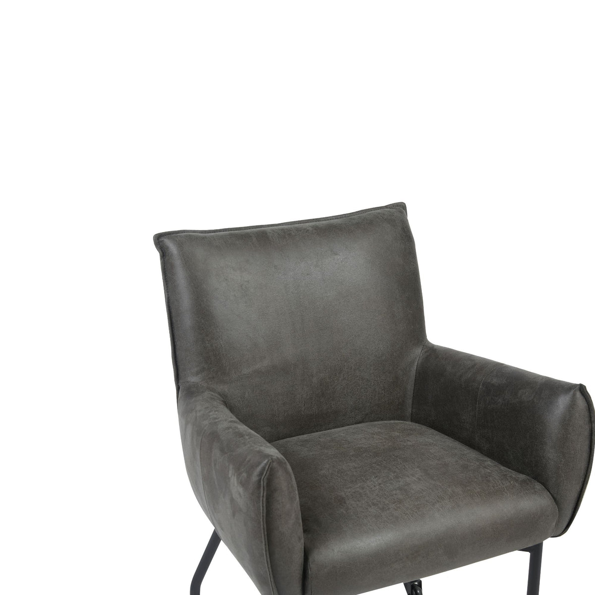 Eetkamerstoel donkergrijze fauteuillook met hoge rug en armleuningen