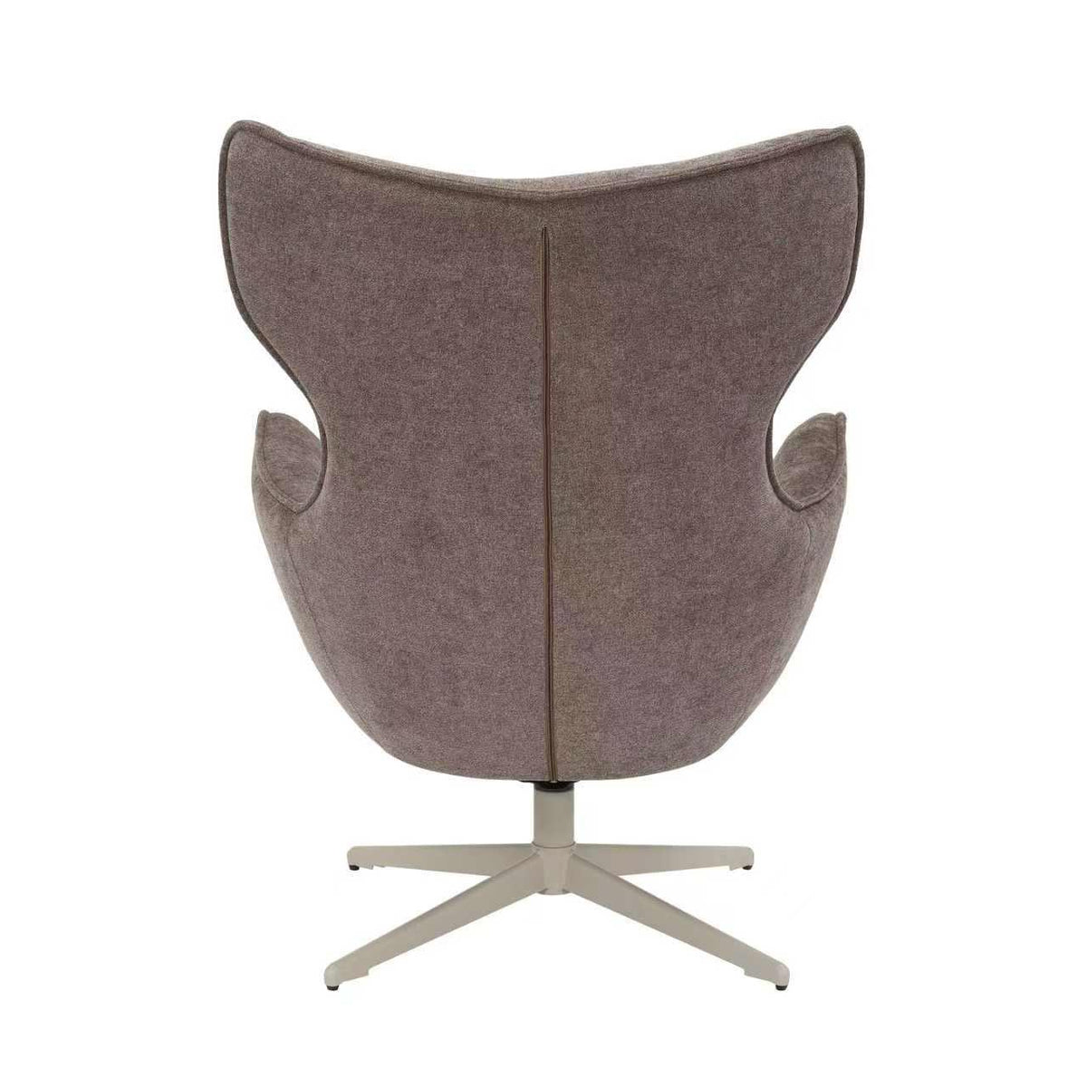 Bruine stoffen fauteuil met hoge rug en afgeronde uitsparingen, draaibare stervoet