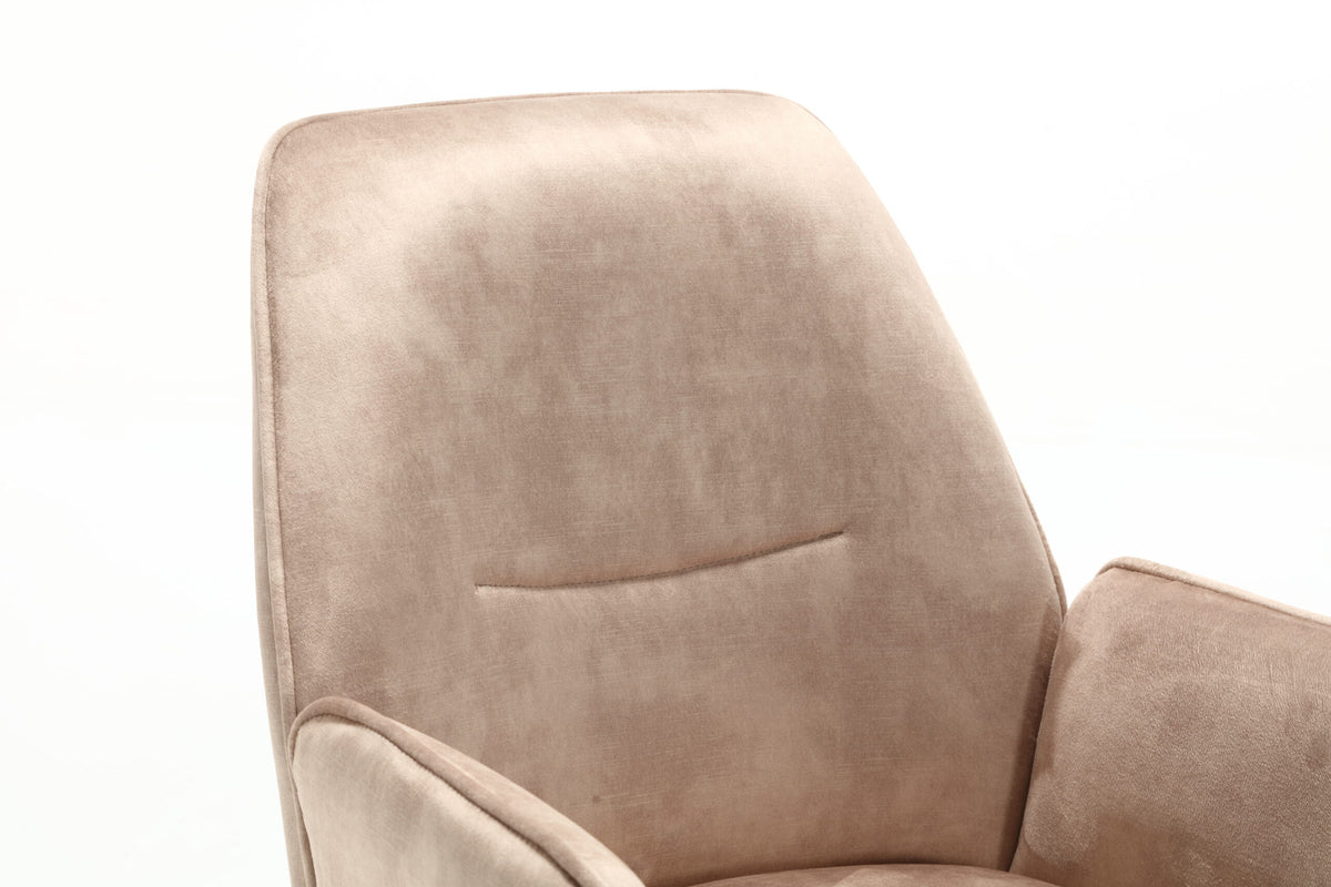 Beige hoge rugleuning met subtiele stiksels, afgeronde vorm
