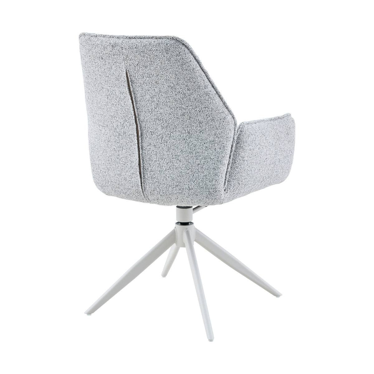 Eetkamerstoel Hera met lichtgrijze stof, armleuning en draaibasis met sterpoten