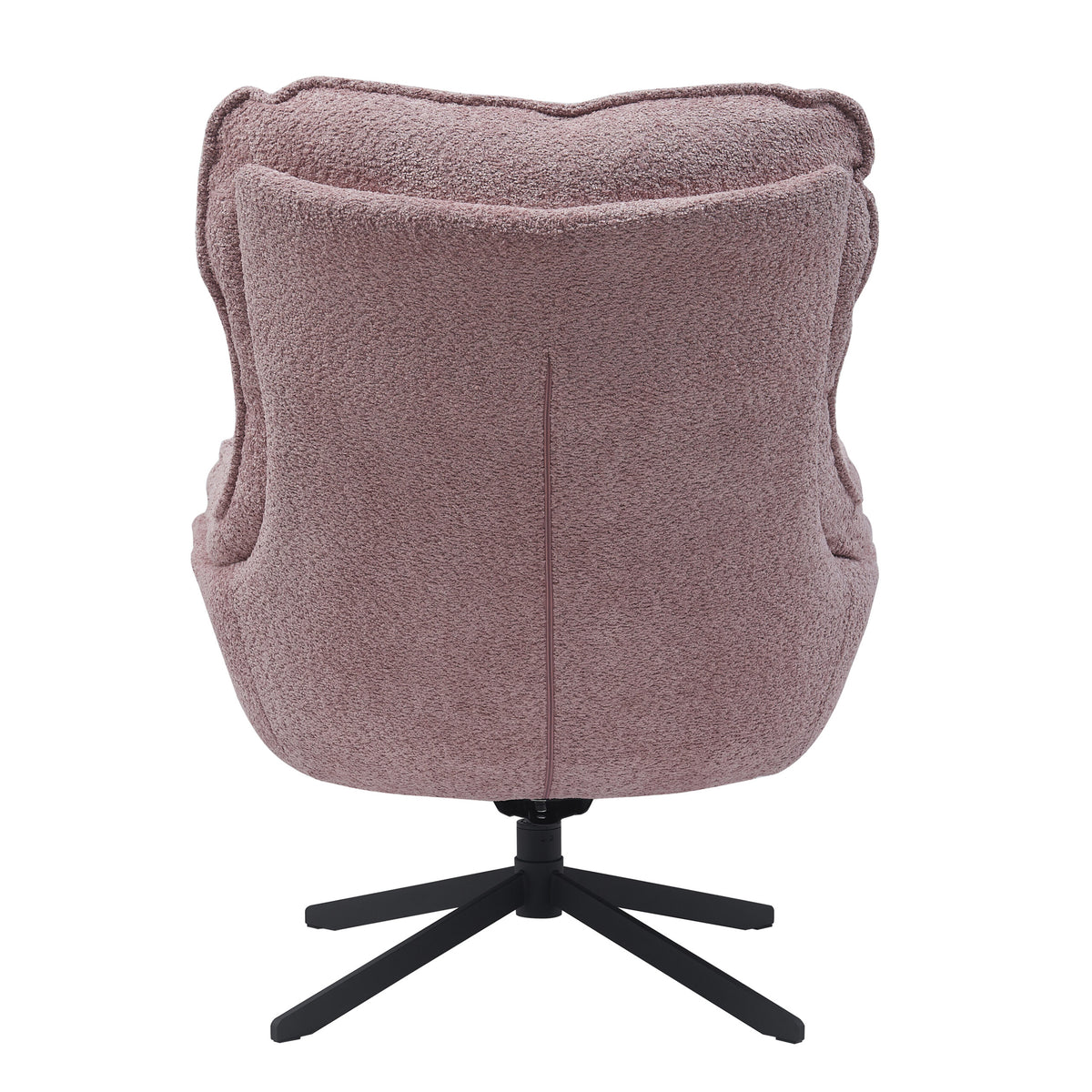 Roze fauteuilrug met hoge bekleding en afgeronde zijkanten, op zwarte draaivoet.