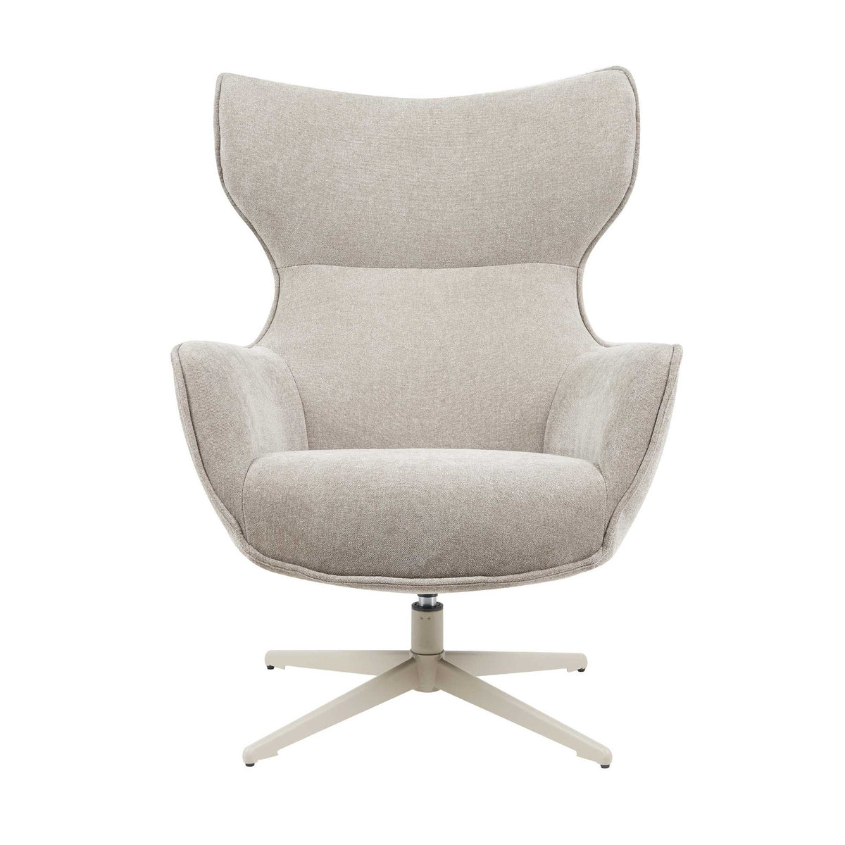 Leunstoel taupe met brede rug en zitting, bekleding met knoppenloze naden, stervoet