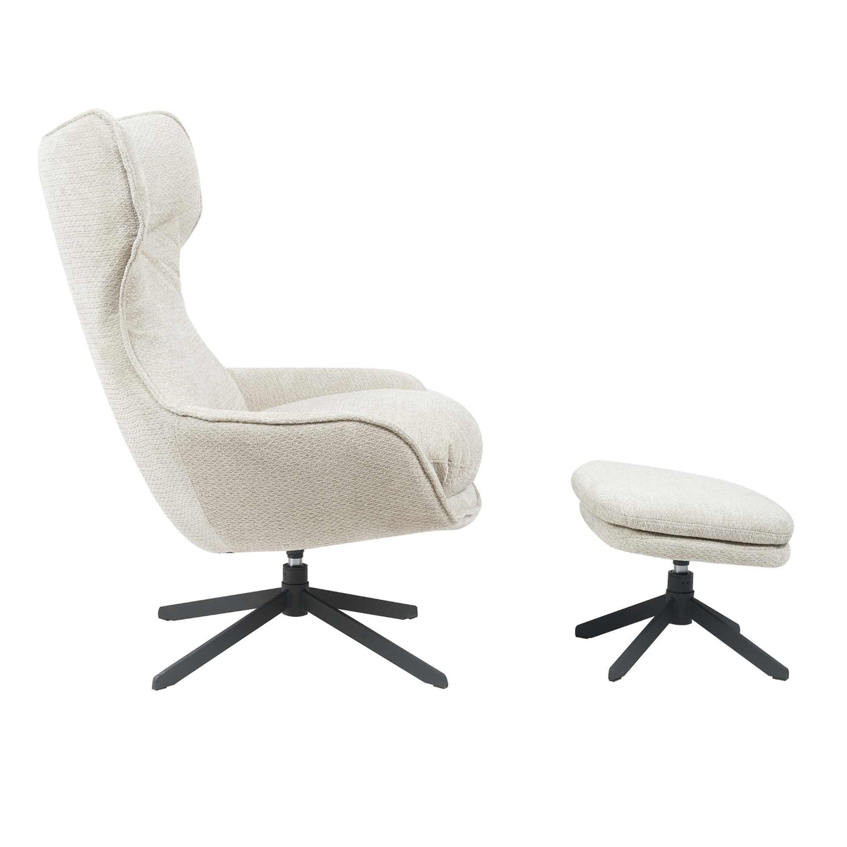 Olivia-fauteuil op zwarte stervoet met losse poef