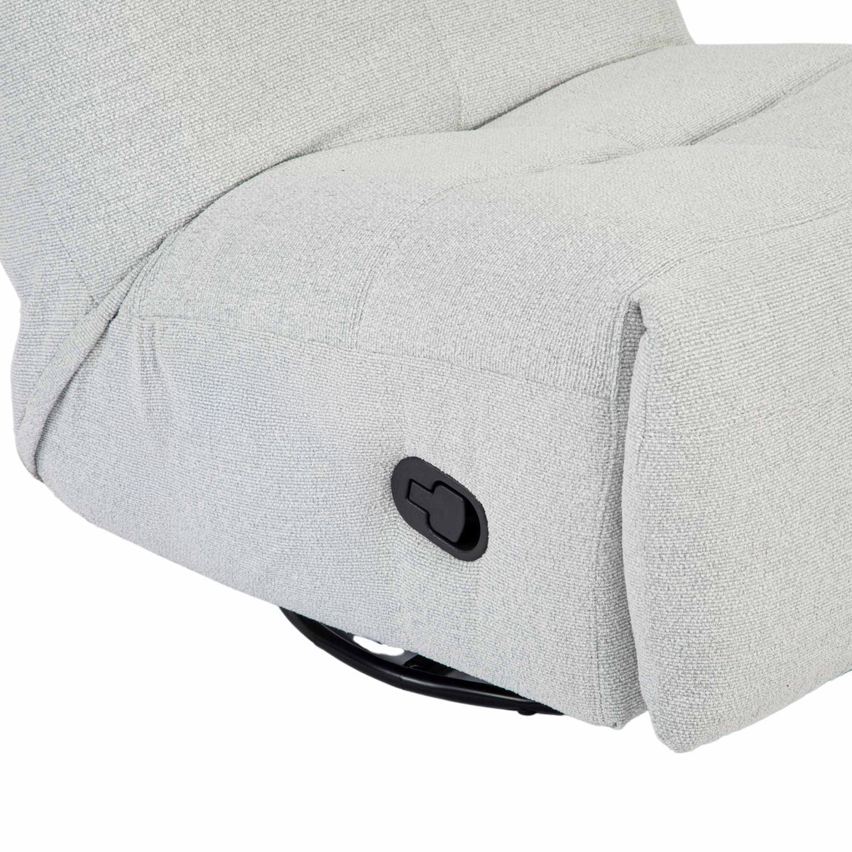 Lichtgrijze relaxfauteuil met verstelknop op de armleuning, ingeklapt model