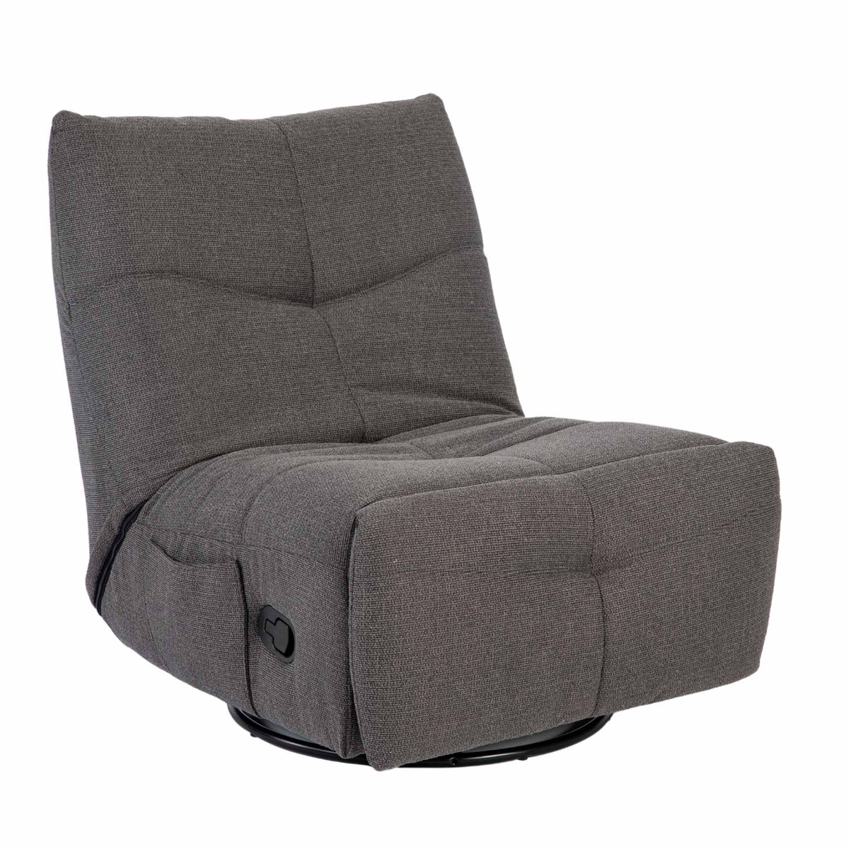 Donkergrijze relaxfauteuil Lazy met vaste armleuning en ronde voetbasis