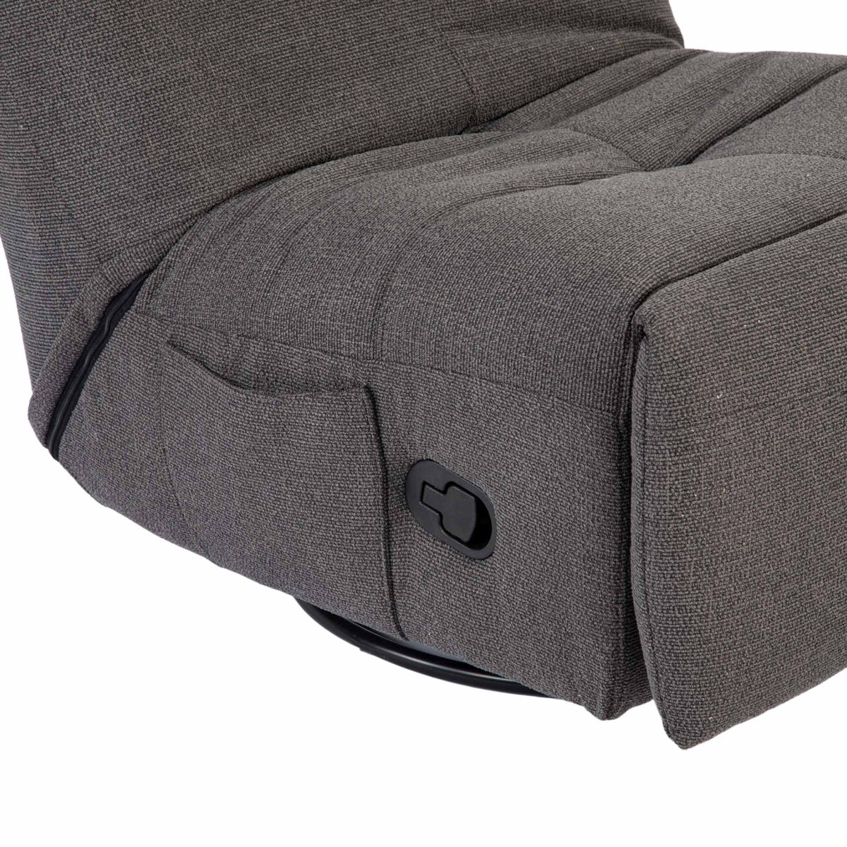 Donkergrijze relaxfauteuil Lazy met bedieningsknop en gestikte bekleding op arm