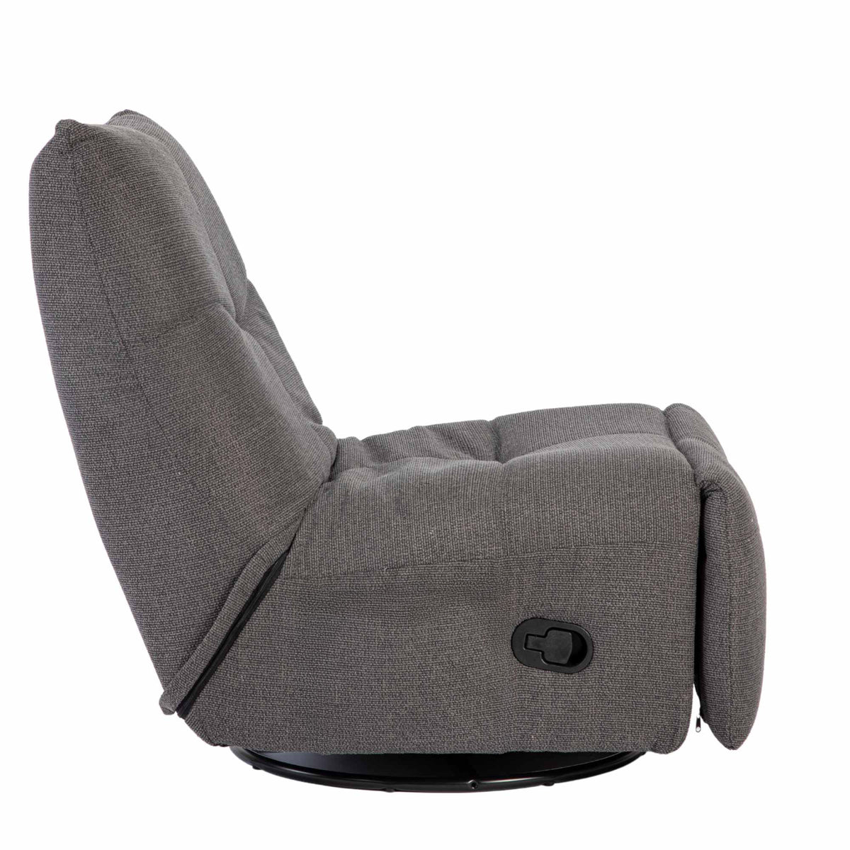 Donkergrijze relaxfauteuil Lazy zijaanzicht met hoge rug en ronde voetbasis