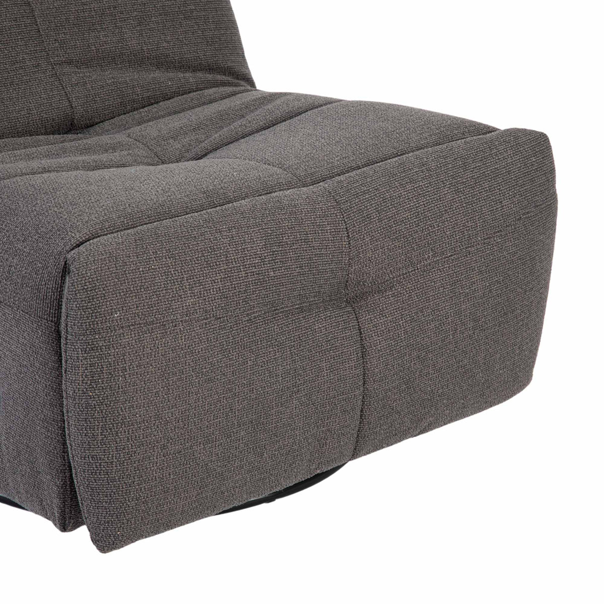 Donkergrijze relaxfauteuil met stoffen bekleding, brede zitting en afgeronde armleuning