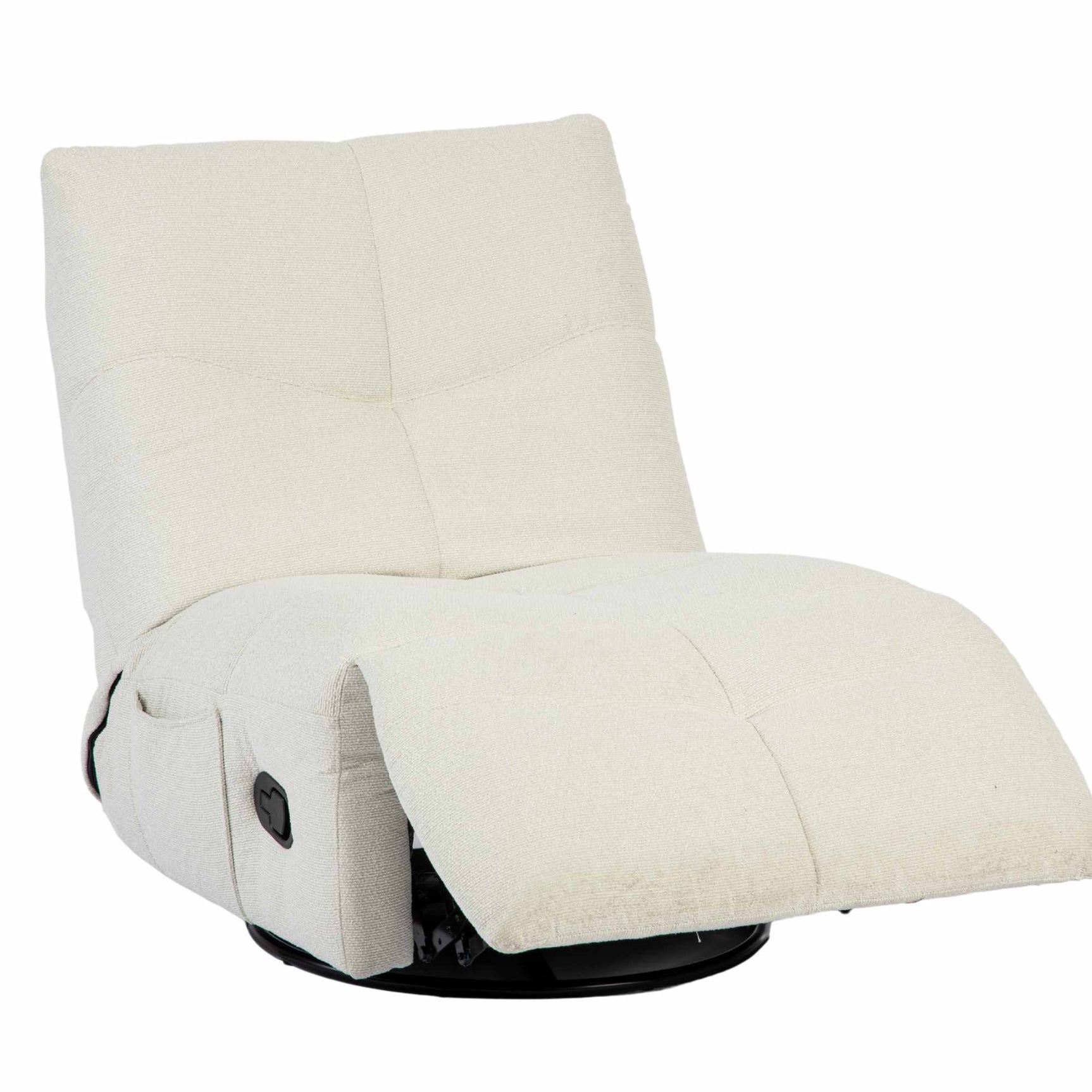 Witte relaxfauteuil met zijdelingse bedieningsknop en opklapbare voetensteun