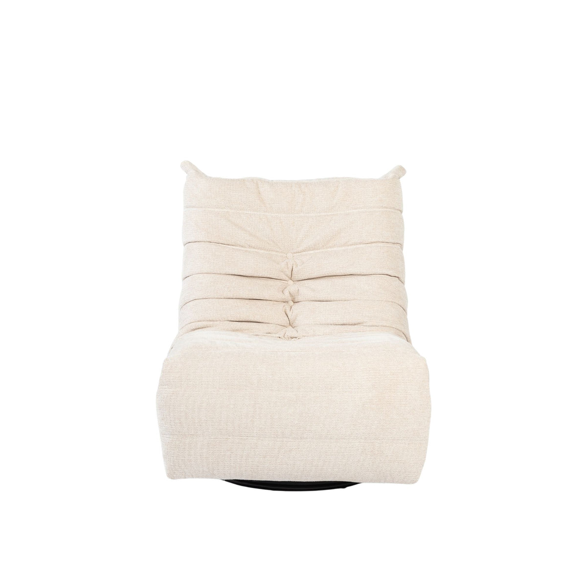 Beige relaxfauteuil zonder voetensteun, hoge rug en gevoerde zitting
