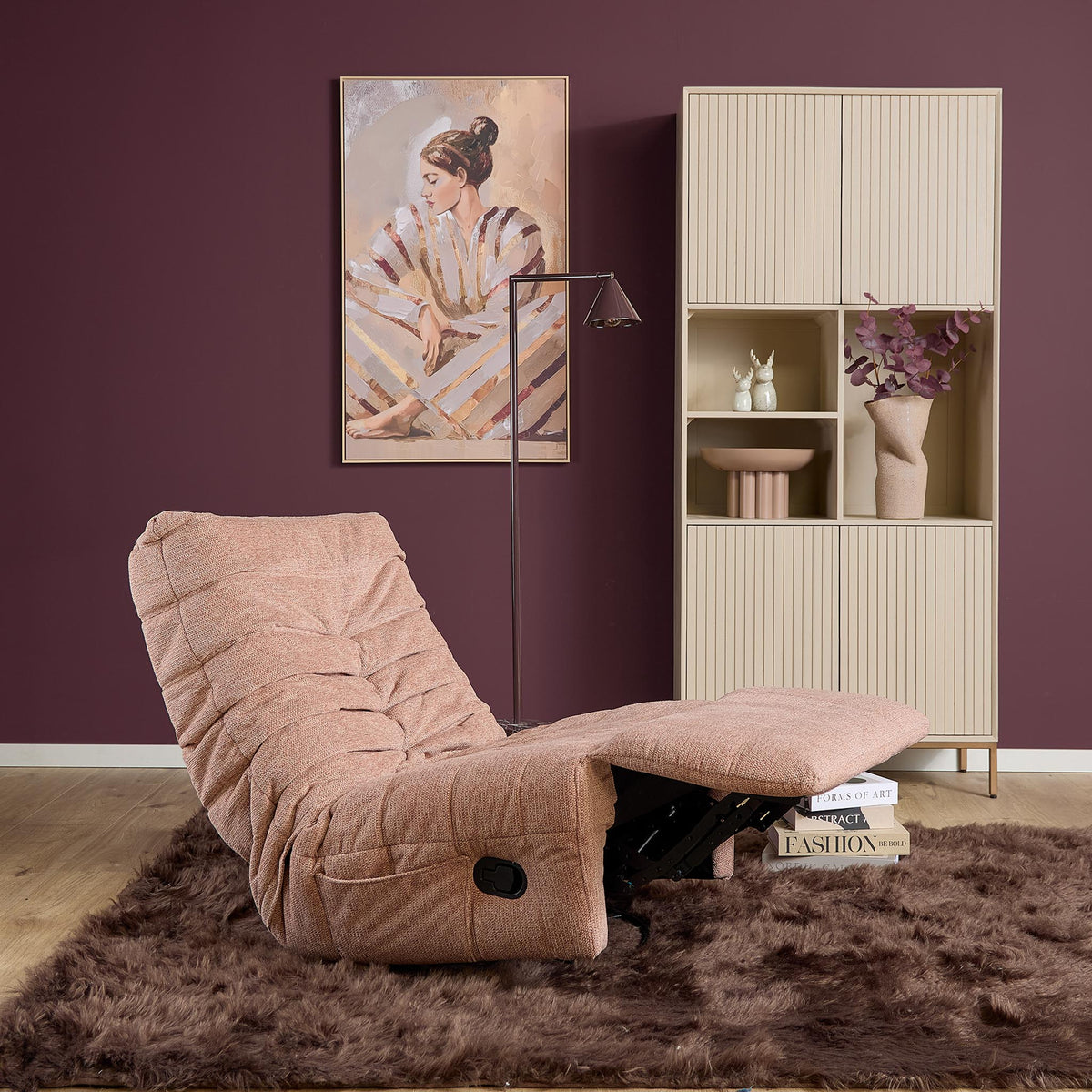Roze relaxfauteuil Zen met rugsteun en verstelbare voetensteun