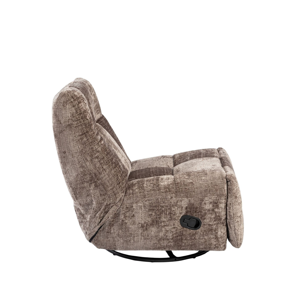 Relaxfauteuil Chill | Klei in grijsbruine stof met zwarte onderstel en bedienknop