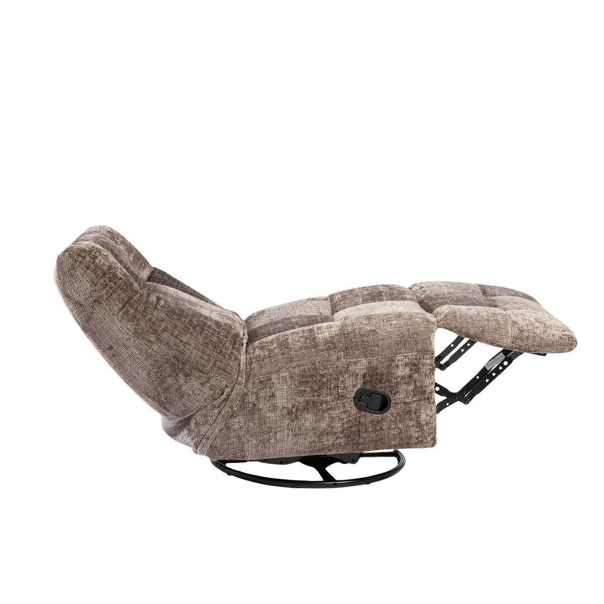 Relaxfauteuil Chill | Klei grijsbruine stof met uitgeschoven voetensteun en zwart frame