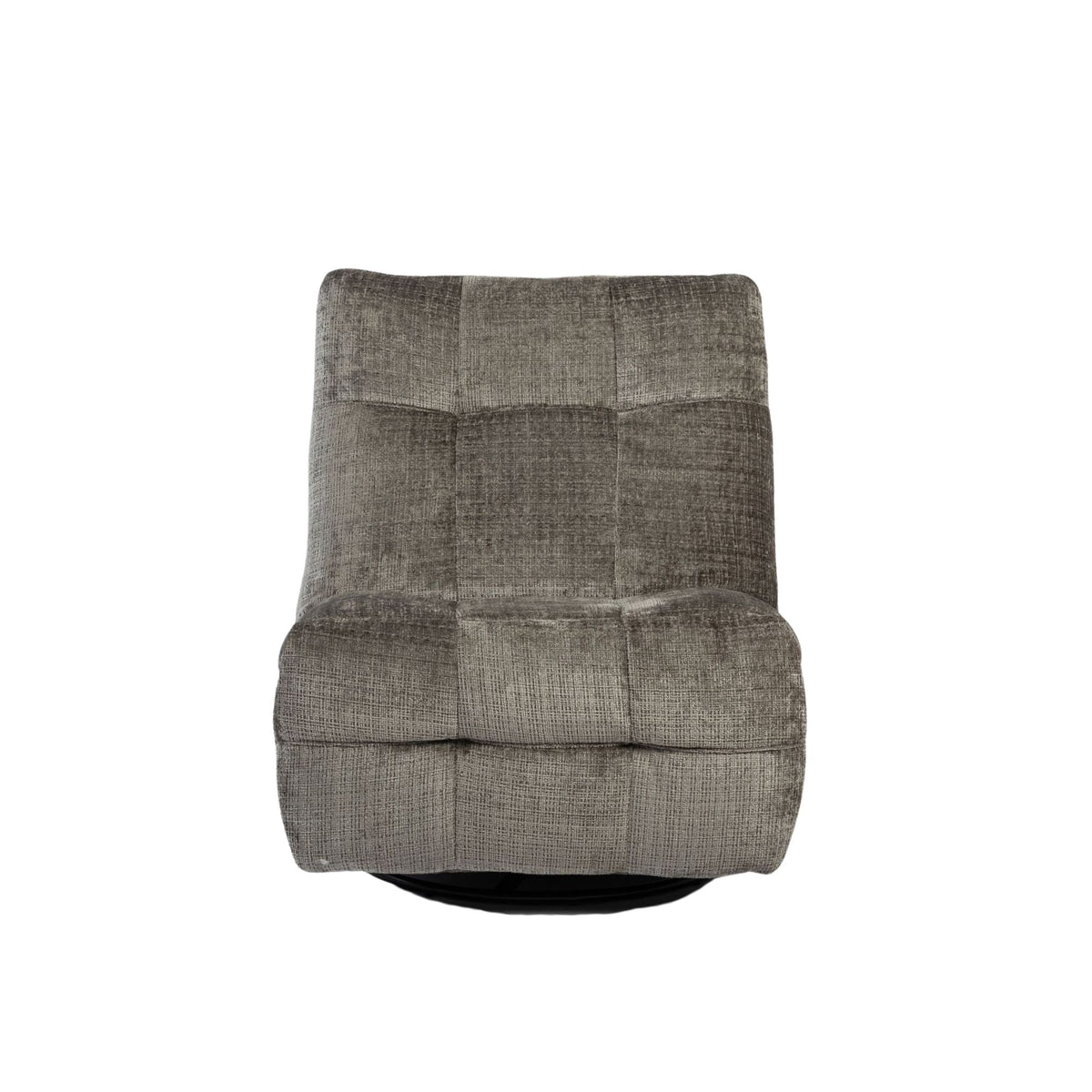 Grijze fauteuil met hoge rugleuning, gevoerde zitting en gladde armleuningen