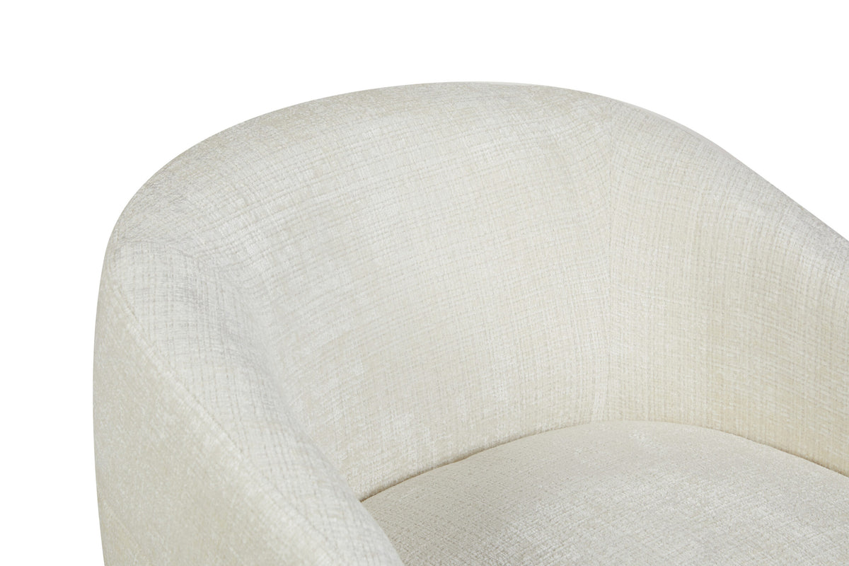 Fauteuil Yara in gebroken wit, ronde rug en zitkap met armleuning