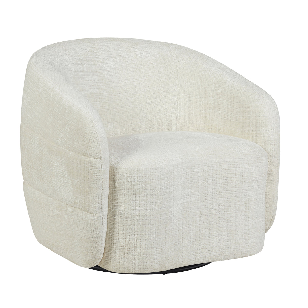 Fauteuil Yara, gebroken-wit gestoffeerde fauteuil met brede armleuning en ronde vorm