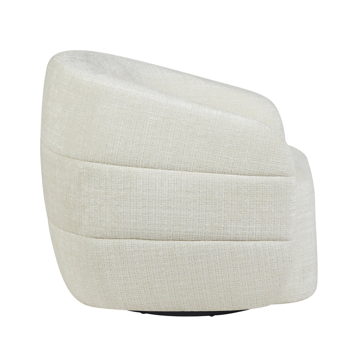 Fauteuil Yara, gebroken-wit gestoffeerde fauteuil met afgeronde zijkant en lage rug