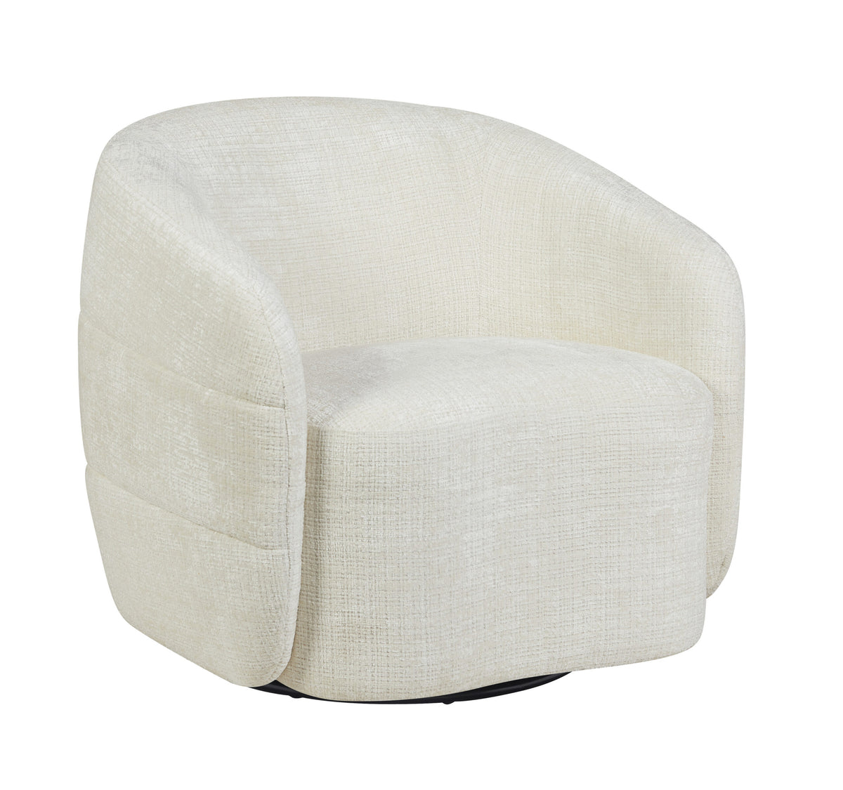 Fauteuil Yara in gebroken wit, ronde bekleding met brede armleuningen