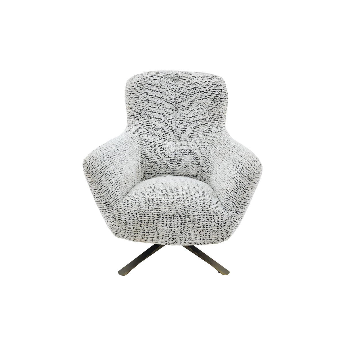 Draaibare fauteuil vooraanzicht, beige textuurstof en brede, ronde zitting