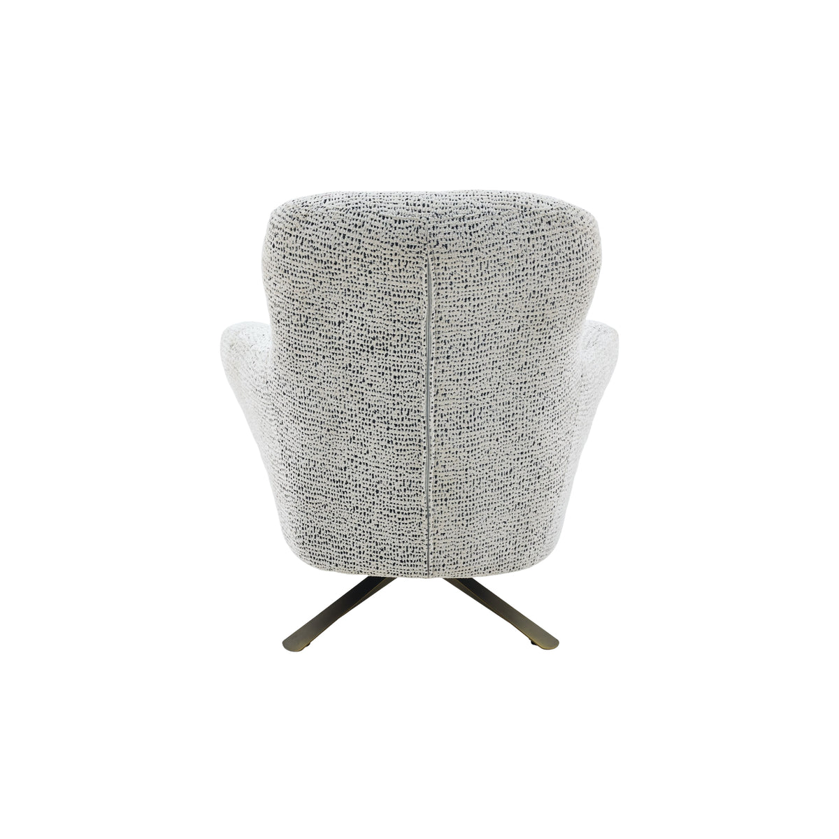 Draaibare fauteuil achteraanzicht, beige bouclé bekleding en driepoots basis