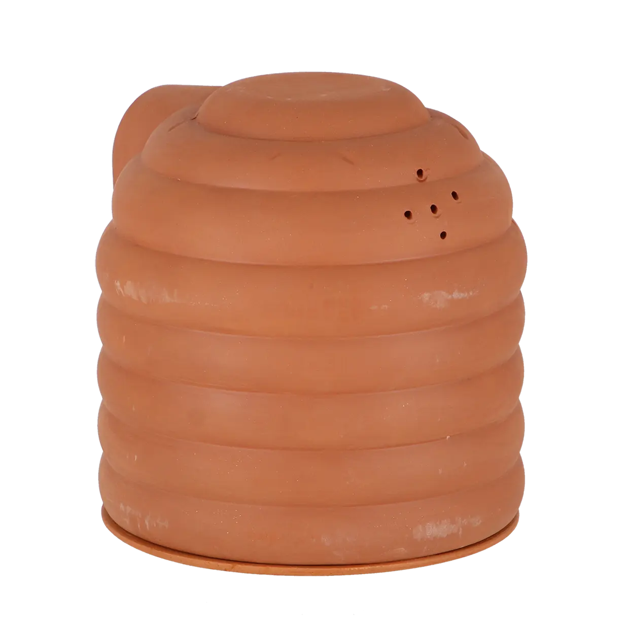 Terracotta hommelpot met geperforeerde achterkant en kleine ventilatiegaatjes